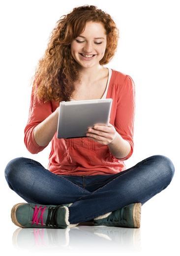 woman sitting with tablet
